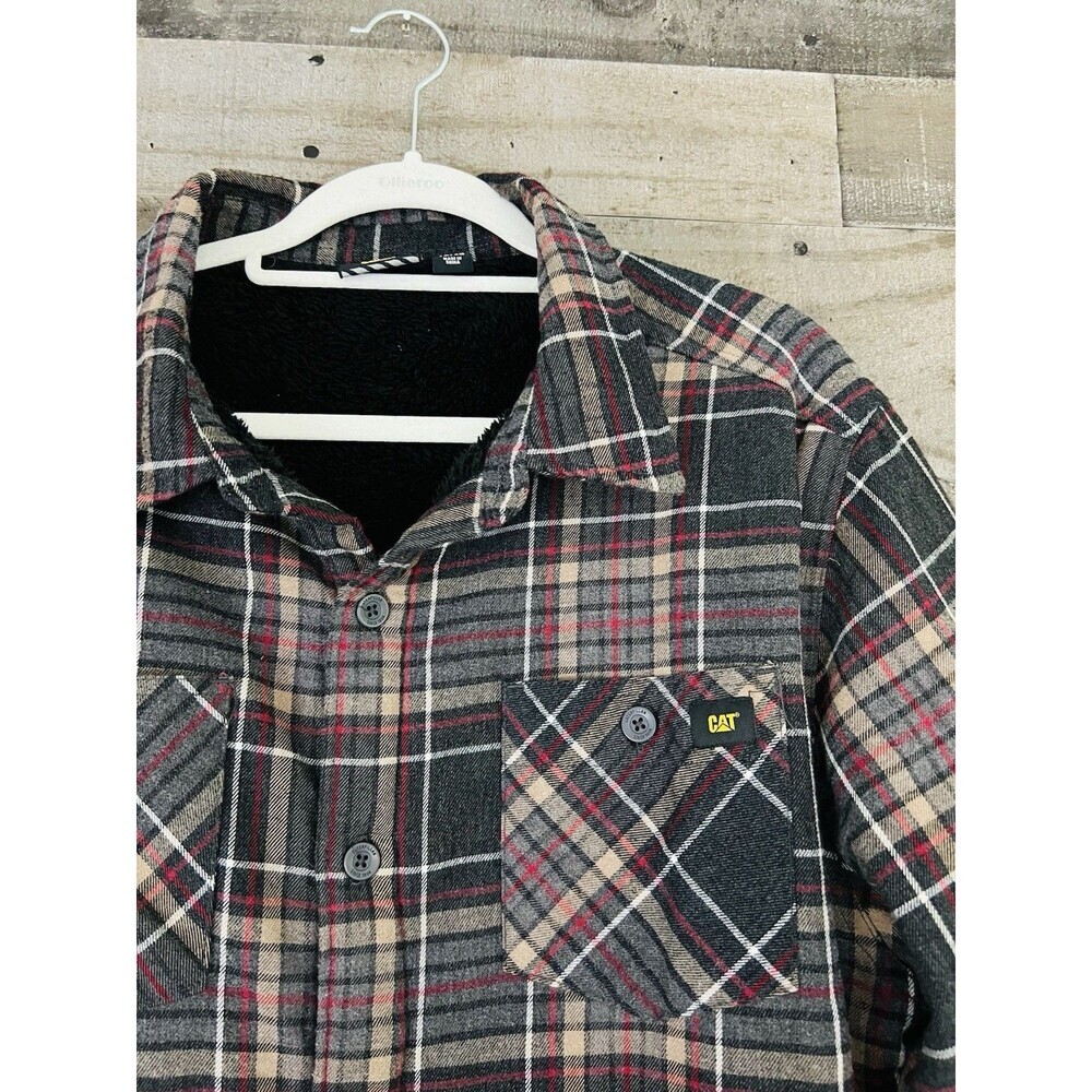 Caterpillar CAT Mens XL Sherpa Lined Flannel Shirt Jacket Plaid Shacket Work